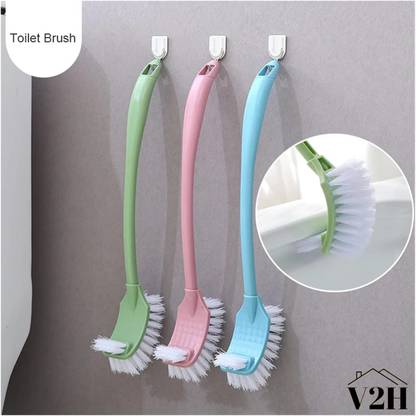 V2H Simple Toilet Brush Double Sided Clean Brush with Long Holder(Set of 1)