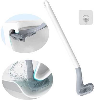 Digicom Plastic Golf Shape Toilet Brush Cleaner, Flexible Deep Cleaning Silicone Brush with Holder