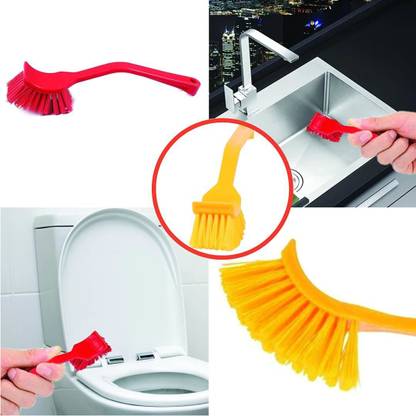 AFactory Plastic Wash Basin and Sink Cleaning Brush (Multicolour, 2 pieces) with Holder