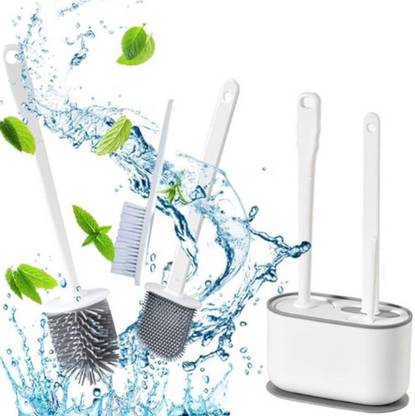 Calldrishe 3 in 1 Silicone Long Handle Toilet Brush Set Bathroom Toilet Brush with Holder