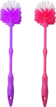 ClickUS Plastic Round Shape Long Handle Toilet Cleaning Brush with Holder Multicolor 2Pc with Holder