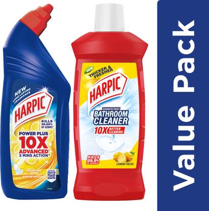 Harpic Power Plus Toilet Cleaner Lemon 1L + Bathroom Cleaner Lemon 1L Lemon Liquid Toilet Cleaner
