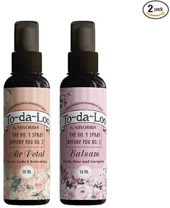 ABSORBIA To~Da~Loo Pre Poo Spray pack of 2 (50mlx2)| Air Petal & Balsam|Pre toilet spray Floral Liquid Toilet Cleaner