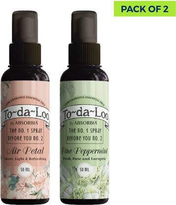 ABSORBIA To~Da~Loo Pre Poo Spray pack of 2(50mlx2)|AirPetal & Peppermint|Pre toilet spray Floral Liquid Toilet Cleaner