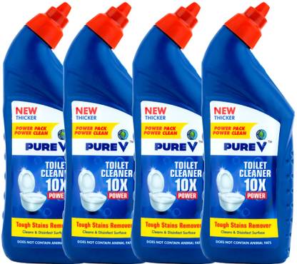 pureV Blue Coloured Toilet Cleaner For Cleaning and Disinfecting (Pack of 4) Liquid Toilet Cleaner