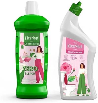 Kleenest Bathroom Cleaner and Toilet Cleaner Combo, Zero Bleach, Plant-Based Rose Liquid Toilet Cleaner