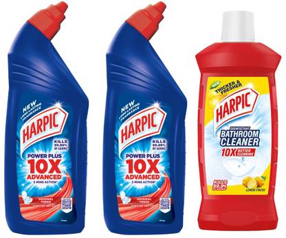 Harpic Toilet Cleaner Original 1L Pack of 2 + Bathroom Cleaner Lemon 1L Liquid Toilet Cleaner