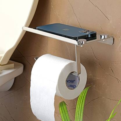 FORTUNE Toilet paper holder stand with Mobile Phone Stand Bathroom Accessories Pack of 1 Stainless Steel Toilet Paper Holder