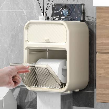 HOUSE OF QUIRK Wall-Mounted Toilet Toilet Paper Box Tissue Box Hand Carton Storage-22LX17.5W Cm Plastic Toilet Paper Holder