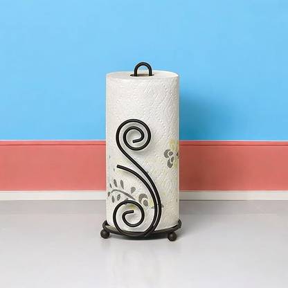 Homely Get Crafty Black Metal Tissue Roll Holder Stand for Kitchen & Dining Table Iron Toilet Paper Holder