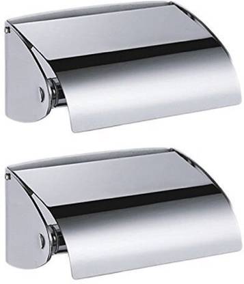 JPS Toilet Paper Holder (Set of 2), Toilet Tissue Paper Roll Dispenser with Lid Stainless Steel Toilet Paper Holder