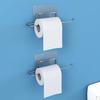 Plantex Self Adhesive Toilet Paper Holder/Tissue Paper Roll Holder for Bathroom-Pack 2 Stainless Steel Toilet Paper Holder