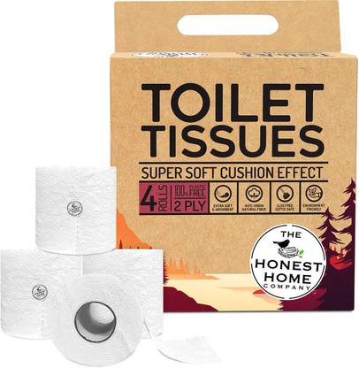 The Honest Home Company Toilet Roll, 2PLY, Toilet Tissues- (4 Rolls , 1200 Pulls) Toilet Paper Roll