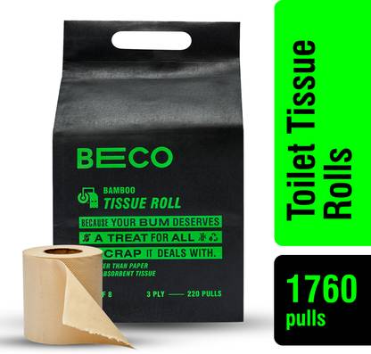 Beco Bamboo Toilet Paper Roll | 220 Pulls X 8 Rolls|Chemical Free, Soft & Absorbent Toilet Paper Roll