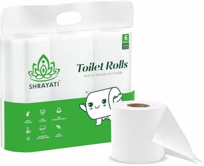 Shrayati Toilet Paper Roll, Ultra Biodegradable, Non-Clogging Super, Pack of 6, Toilet Paper Roll