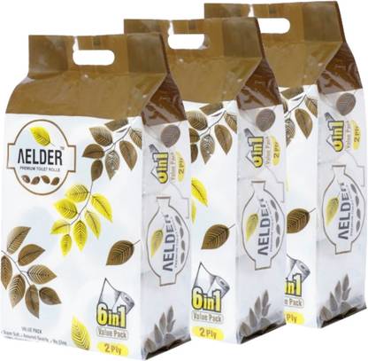 aelder 2 Ply Toilet Paper Tissue Roll FamilyPack 6-in-1(220 Sheets Per roll) Combo of 3 Toilet Paper Roll