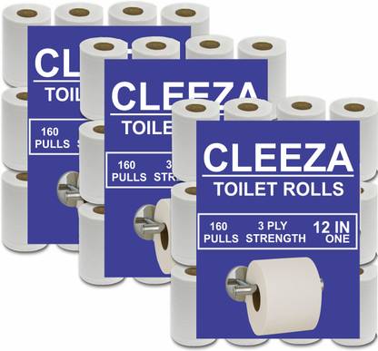 CLEEZA Clean Save 3Ply Toilet Roll Pack of 24 (160 Pulls Each) Toilet Paper Roll