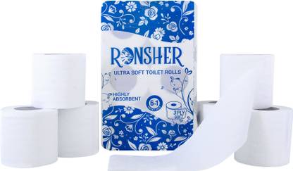 RONSHER Toilet Roll, 3PLY, Toilet Tissues- (6 Rolls , 1800 Pulls) Toilet Paper Roll