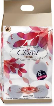 CLARET 3-Ply, 140 Pulls | 6in1 - Super Soft, Skin Safe & Extra Absorbent Toilet Paper Roll