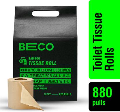 Beco Bamboo Toilet Paper Roll | 220 Pulls X 4 Rolls|Chemical Free, Soft & Absorbent Toilet Paper Roll