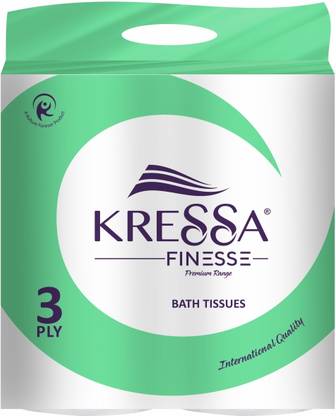 KRESSA 3Ply Toilet Paper - 4 Toilet Tissue Rolls x 300 Pulls(1200 Pulls) (Pack of 1) Toilet Paper Roll