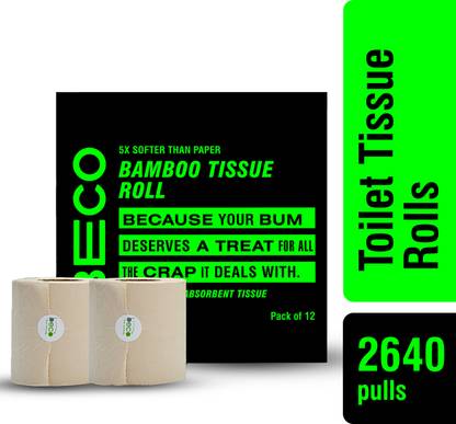 Beco Bamboo Toilet Paper Roll |220 Pulls X 12 Rolls|Chemical Free, Soft & Absorbent Toilet Paper Roll