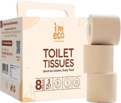 IMECO 100% Natural, Soft & Highly Absorbent | 8 Rolls X 220 Pulls Each | Pack of 1 Toilet Paper Roll