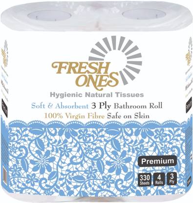 Fresh Ones Bathroom Rolls (4 Rolls X 330 Sheets X 3 Ply) Toilet Paper Roll