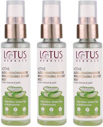 LOTUS HERBALS Active Aloe + Niacinamide Brightening Boost Mist ( Pack of 3 ) ( 50ml * 3 ) Men & Women