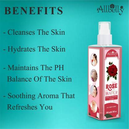 Allbelly rose water face toner for glowing skin for all skin type Men & Women (200 ml) Men & Women