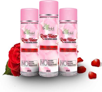 BE HERBAL Pure & Natural Rose Water/Facial Toner for Skin, 120ml (Pack Of-3) Men & Women Men & Women
