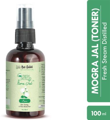 Nat Habit Mogra Jal (Mogra Water) | Toner, Face-Mist, Astringent, Body-Spray | Oil-Control, Acne-Control, Hydration, Face CTM | Ayurvedic, Pure & Fresh Made, Steam-Distilled, 100ml (Single Pack) Men & Women