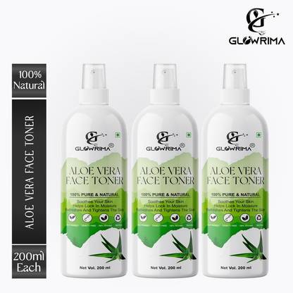 Glowrima 100% Natural Aloe Vera Face Toner with Spray 200ML (Pack Of 3) Men & Women