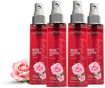 LABOLIA BEAUTE Pure Rose Water Mist Spray For Refreshed and Toned Skin | Pack of 4 for Men & Women