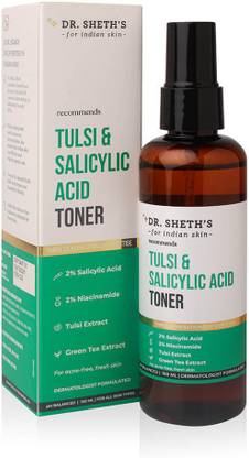 Dr. Sheth's Tulsi & Salicylic Acid (BHA) Toner with Green Tea Extract, for Acne, Blackheads Men & Women