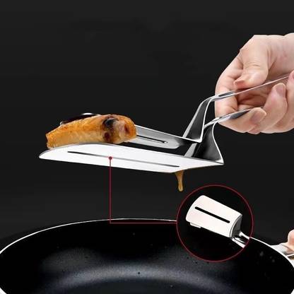 JAYPANO Double Sided Food Flipping Tong Pies Bread Fish Pizza Clip Steak Clamp SS Tong Double Sided Food Flipping Tong Pies Bread Fish Pizza Clip Steak Clamp SS Tong 26 cm Utility Tongs