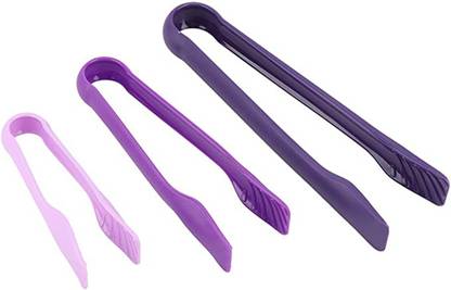 YANCI 3 Piece Reusable Plastic Kitchen Serving Tongs, Non-Slip Bread Clip for Cooking, Salad Tongs, Colorful Tongs, Catering & Everyday Use 25 cm, 20 cm, 14.5 cm Serving, Cake, Ice, Biscuit, Steak Tong Set