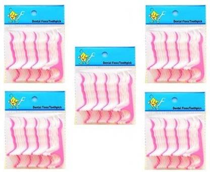 Adhvik Pack of 5 ( 100 Pcs ) Dental Tooth Pick Flossers Cleaners Head Oral Dental Hygiene Brush Tooth Cleaning Tool