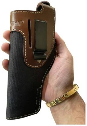 Bespoke Pelle Wolff 30 Bore Pistol Holster in Distressed Brown Leather & Textron Fabric Black Pistol/Gun Cover M