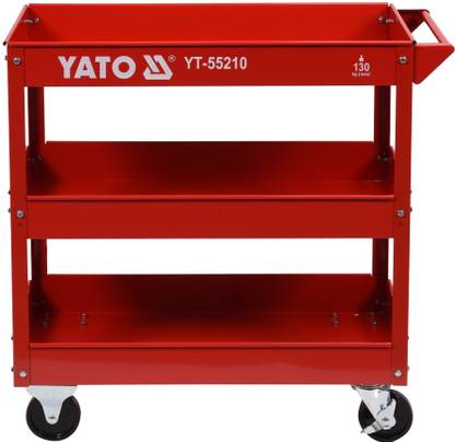 YATO YT-55210 YT-55210 3 Trays Tool Cart|Load capacity 130kg|Made of Steel|4 Wheels|2 Swivel with Brakes|Heavy Duty Workshop Trolley|Industrial Tools|Three Level Shelves Trolley Tool Tray
