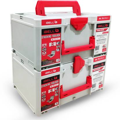 iBELL TB215-1 Large Size Stackable Tool Storage Box Durable PC+ABS, 50kg Load Capacity - Pack of 2 Tool Box
