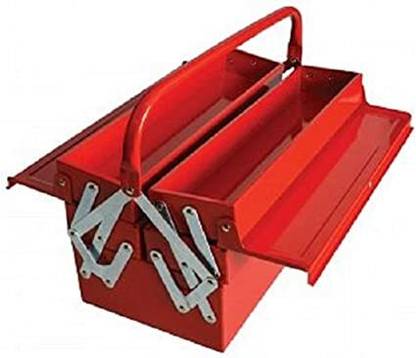 Prime WOLF Toolbox Powder Coated Metal Featuring A 5-Tray Tool Organizer Without Tools Tool Box with Tray