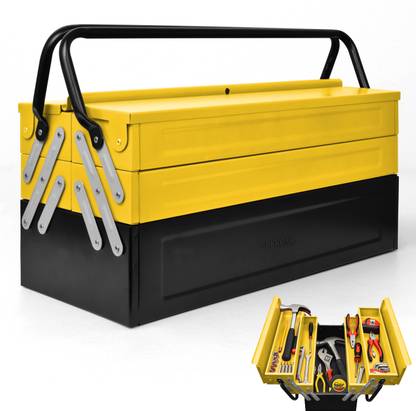 Plantex High Grade Metal Tool Box for Tools/Tool Kit Box for Home and Garage/Tool Box Without Tools-5 Compartment(Yellow & Black) Powder Coated Tool Box