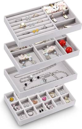 Vinskep 4 Layer Jewelry Box - Stackable Velvet Jewelry Tray For Jewelry Storage Drawer For Drawer, Jewelry Storage Organizers Earring, Necklace Vanity Box