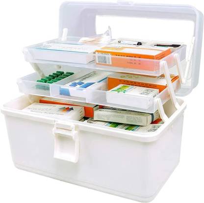 CPEX First Aid Box, Medicine Box, Medicine Case, Clear Case, Tool Box, First Aid Box Medicine Storage, Storage, 3 Tiers, Large Capacity, Multi-functional Case Tool Box with Tray