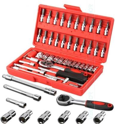REVA TK0046 46 Pieces Socket Wrench Set with 1/4 inch Screwdriver Drive Socket Tool Box