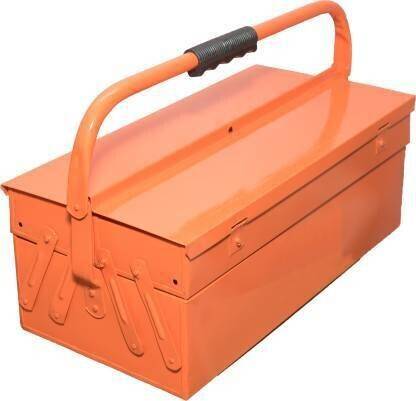 Solitaire Tool Box With 3 Compartments 2 Trays High Grade Metal Handle For Home Garage Hand Tools Machine Tools Hammer Drill Machine Nuts Screw Driver Weight Upto 20 Kg Suitable For Tools [ Orange ] SOLITAIRE TOOL BOX Tool Box with Tray