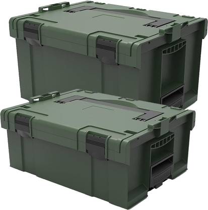 Cheston Interlocking Box for Power & Hand Tools | For Home & Garage | Professional 2 Pieces Tool Boxes of High-Grade Plastic, Stackable Tool Box