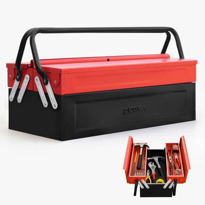 Plantex Metal Tool Box for Tools/Tool Kit Box for Home and Garage/Tool Box Without Tools-3 Compartment (Red & Black) Metal ToolBox For Tool Kit/Empty Tool Box for Home Use With Large Capacity - Tool Box