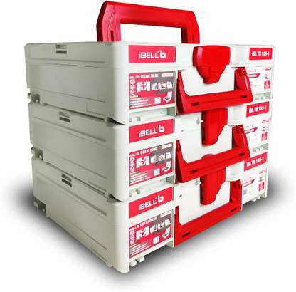 iBELL TB105-1 Stacking Multifunctional Tool Storage Box, PC+ABS Plastic - Pack of 3 , Large Size Stackable Tool Storage Box, 40kg Load Capacity Tool Box